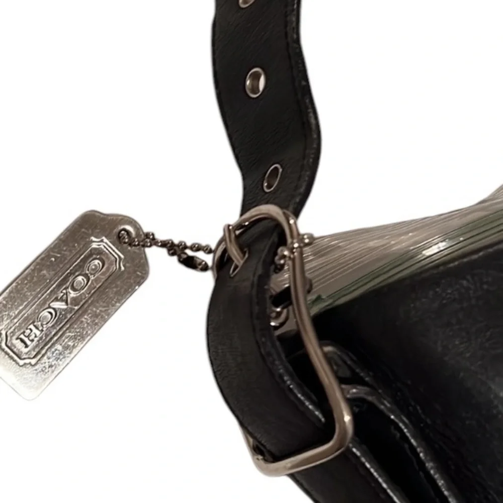 Coach black leather bag adjustable strap silver hardware & hang tag Y2K